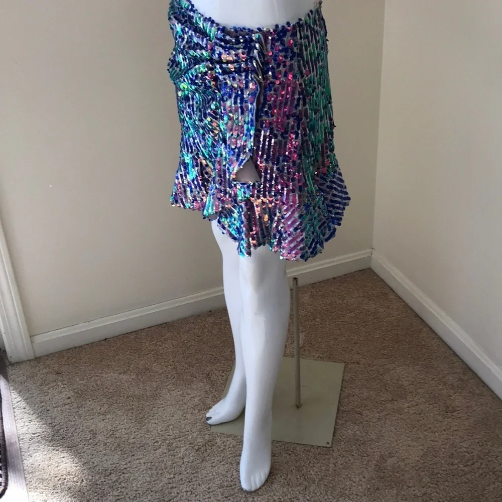 NWT! Zara medium blue  multi sequined mini skirt.